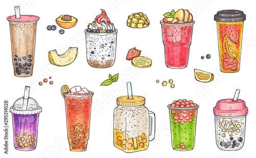 Bubble tea, iced coffee, fruit smoothie and other sweet drinks