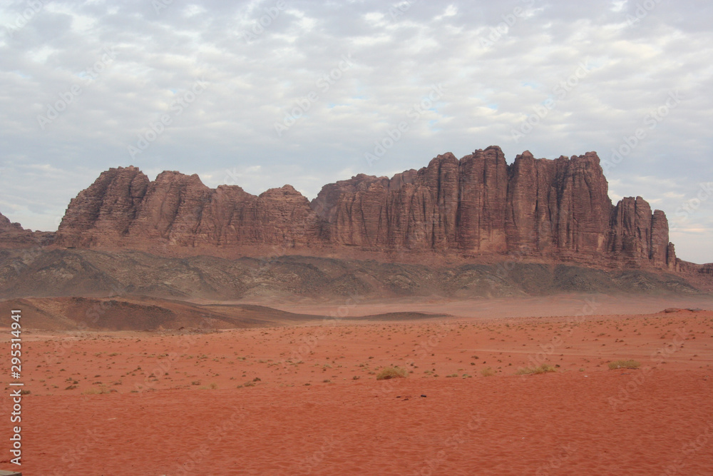 Landscape with red mountains of Wadi Rum desert in Jordan
