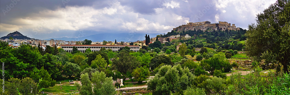 Acropolis and  ancient Agora, Beautiful landscape, nature and ancient monuments.