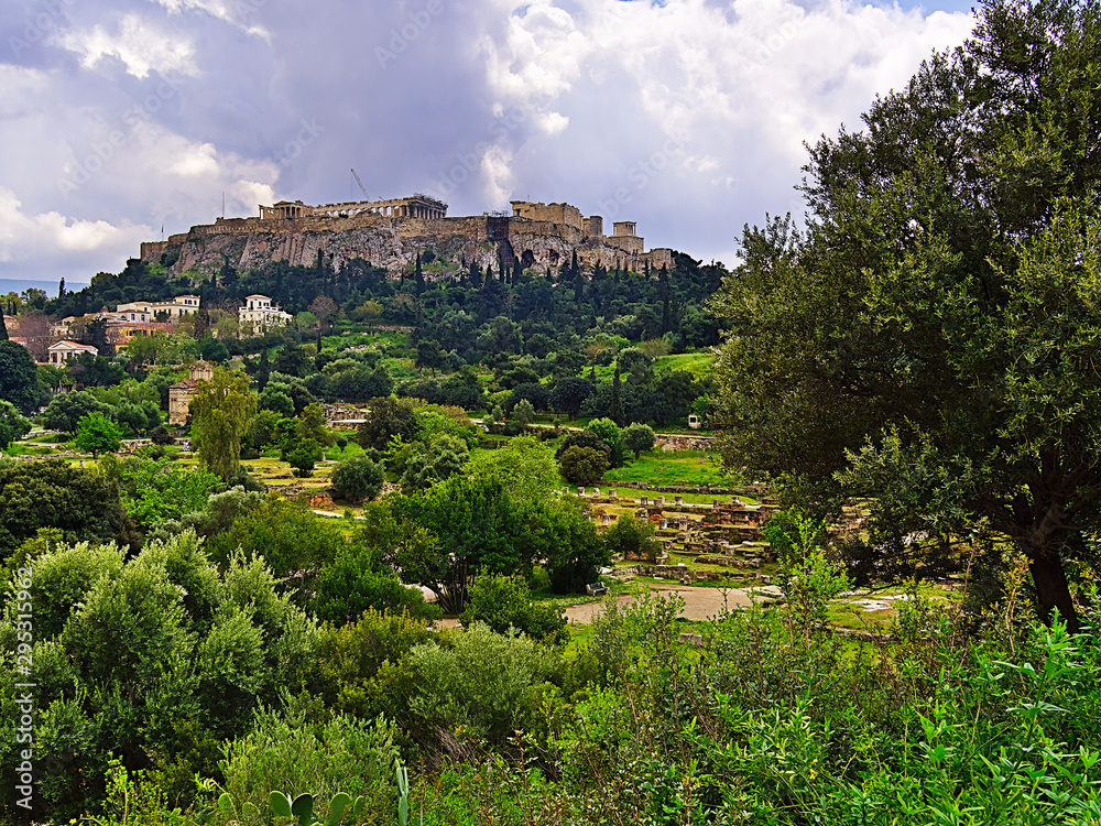 Acropolis and  ancient Agora, Beautiful landscape, nature and ancient monuments.