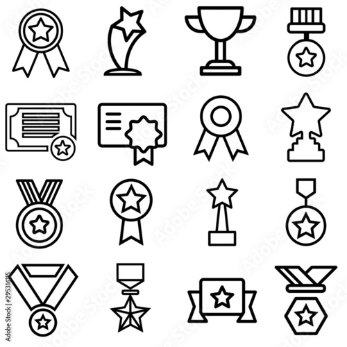 award icons vector set. trophy icon. achievement illustration symbol. approval sign. approved logo.