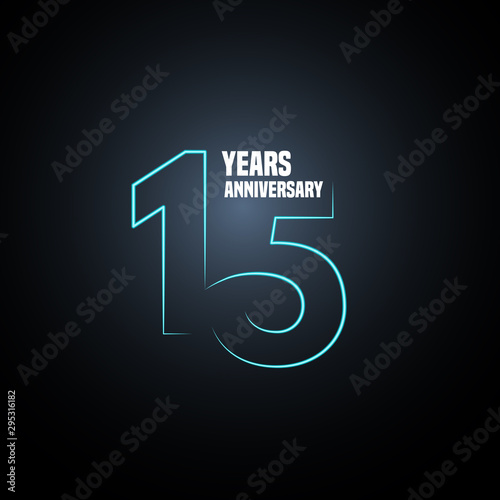 15 years anniversary vector logo, icon. Graphic design element with neon number