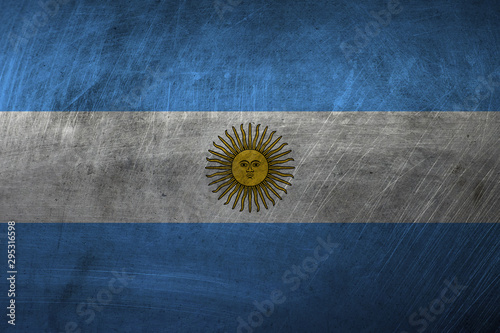 Flag of Argentina on metal rough texture, grunge flag