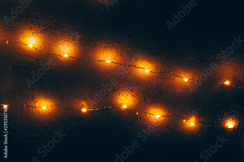 Bokeh light of holiday garland close up