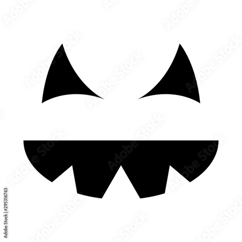 Pumpkin face silhouette icon for Halloween isolated on white background. Scary pumpkin devil smile, spooky jack o lanter. Vector illustration for any design.