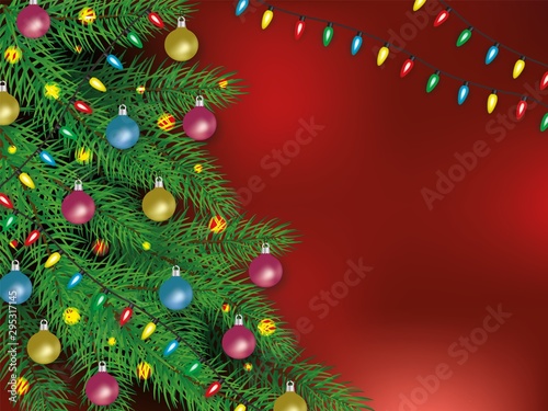Christmas blurred background with Xmas tree and guirlande vector illustration.