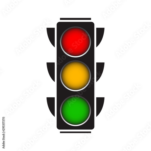 Traffic lights with all three colors on.
