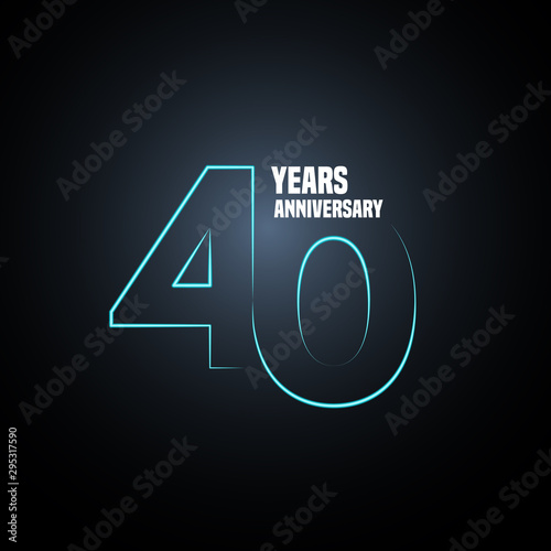 40 years anniversary vector logo, icon. Graphic design element with neon number