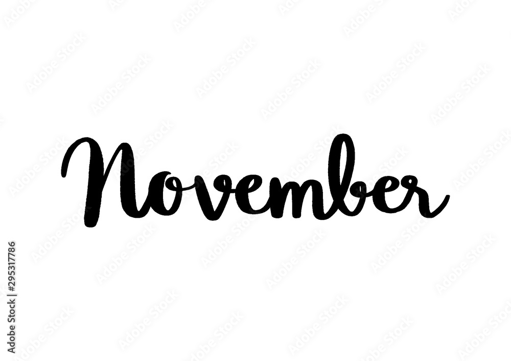 November hand lettering on white background