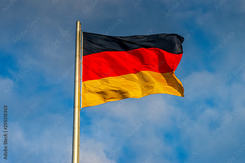 Germany flag black red gold blowing on the flagpole Germany flag black red gold blowing on the flagpole