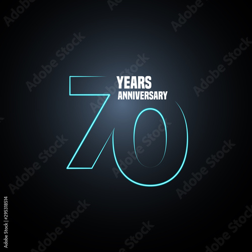 70 years anniversary vector logo, icon. Graphic design element with neon number