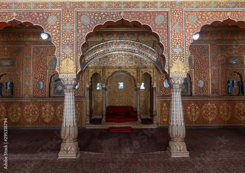 View of the private audience hall in Anup Mahal in Junagarh fort, Rajasthan, Bikaner, India photo