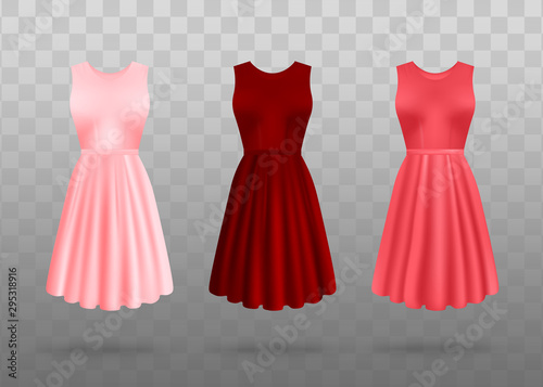 Red and pink dress set - realistic vector illustration isolated on transparent background