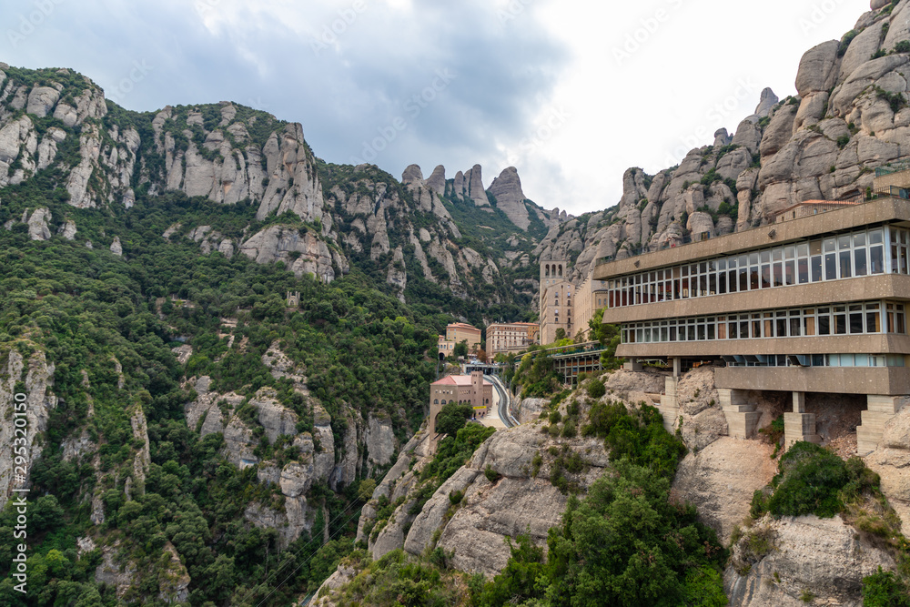 Benedictine monastery in Montserrat. Abbey of the Mother of God in Montserrat Monasterio de Santa Maria de Montserrat - male Benedictine monastery, located in the Montserrat massif in Catalonia