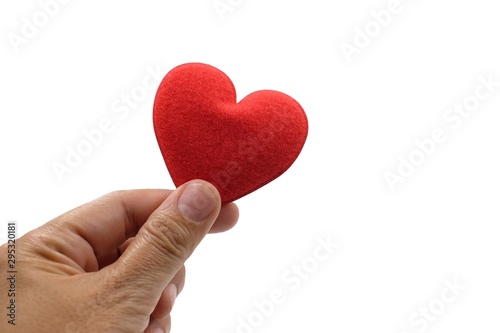 hand holding red heart shape on white background