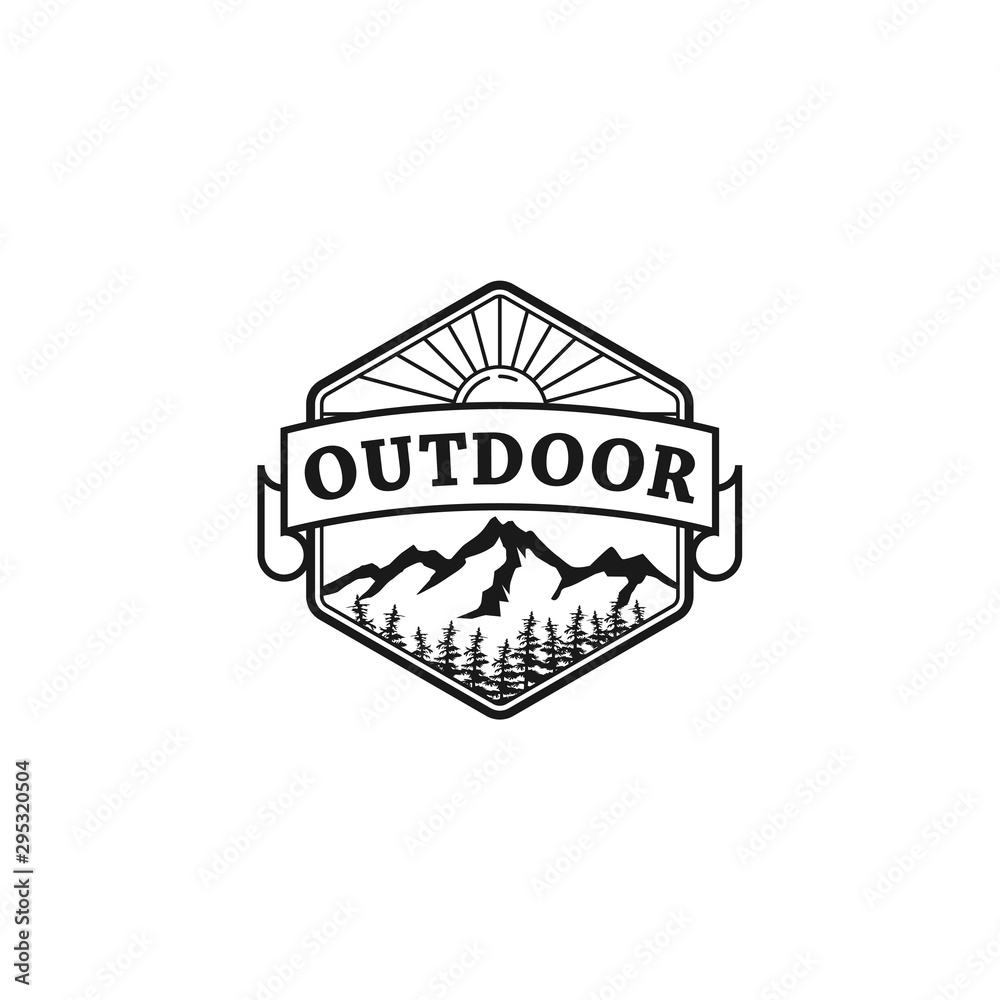 Obraz premium Outdoor mountain nature logo - adventure wildlife pine tree forest design