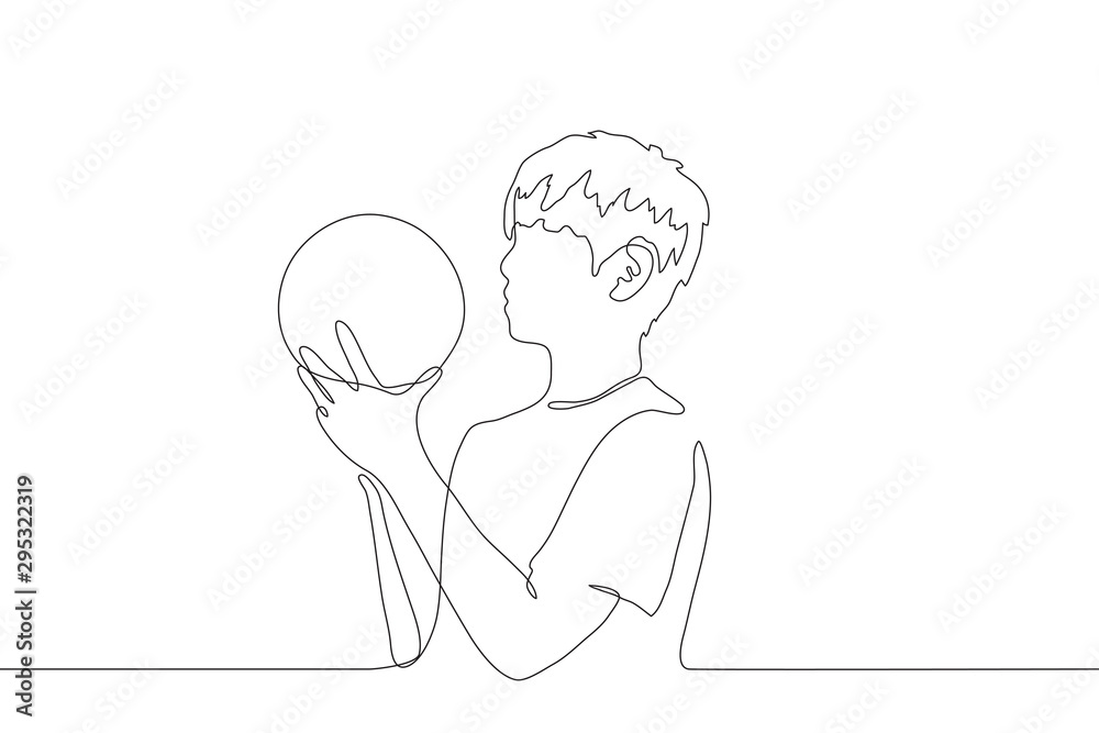 Continuous line art of a young man holding a ball in his hands getting ready to throw it. The concept of a healthy lifestyle, basketball and volleyball player, summer holiday.Can be used for animation Continuous line art of a young man holding a ball in his hands getting ready to throw it. The concept of a healthy lifestyle, basketball and volleyball player, summer holiday.Can be used for animation