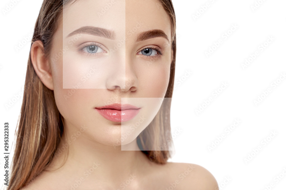 Pretty young woman with blue eyes looking at camera Pretty young woman with blue eyes looking at camera