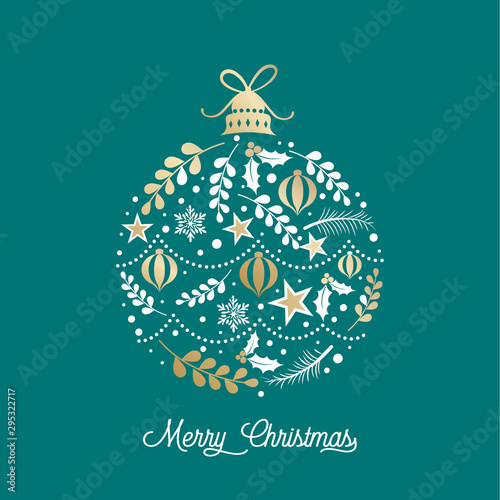 Decorative Christmas bauble with leaf and stars, vector illustration