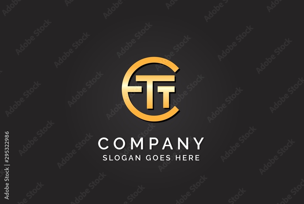 Luxury initial letter ETT golden gold color logo design