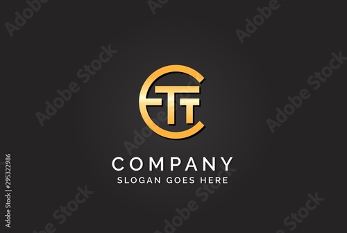 Luxury initial letter ETT golden gold color logo design