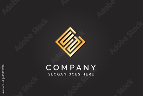 Luxury initial letter ECD golden gold color logo design