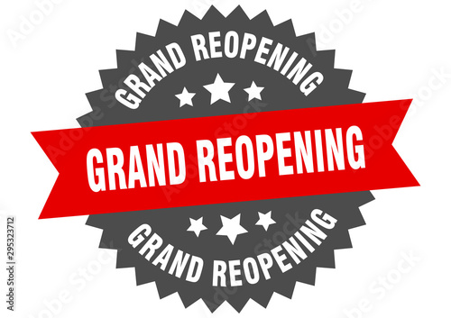 grand reopening sign. grand reopening red-black circular band label