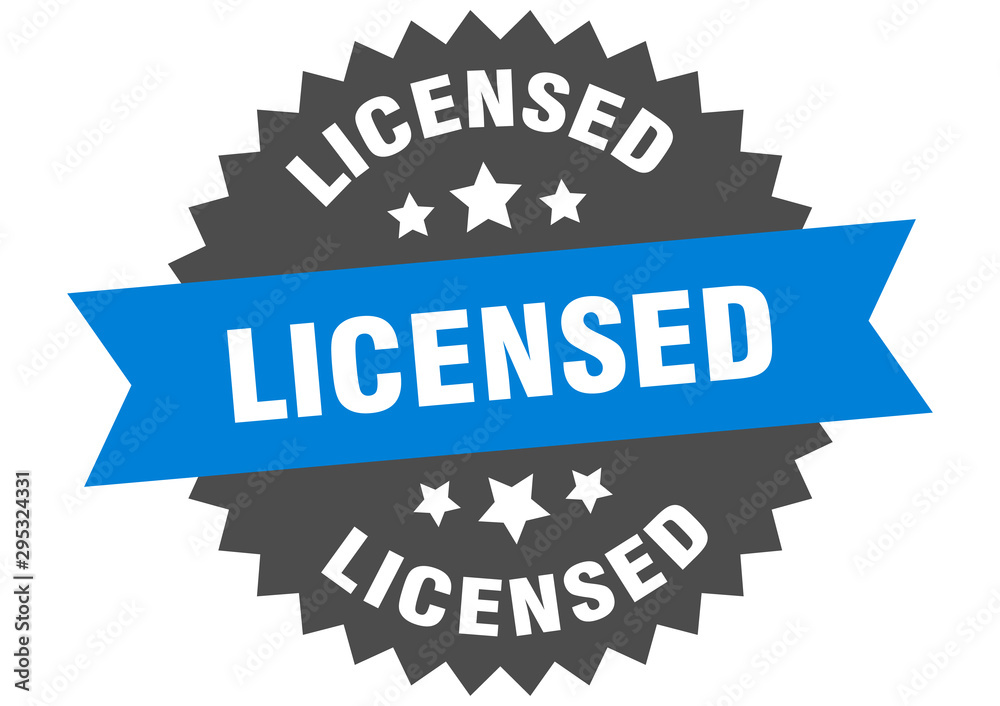 licensed sign. licensed blue-black circular band label licensed sign. licensed blue-black circular band label