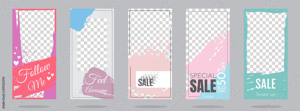 Vector illustration. Flat style. A set of editable templates for stories on social media. Graphic modern design. Minimalistic concept. Paint splash. Ink brush. Grunge concept. Color banners. Frame Vector illustration. Flat style. A set of editable templates for stories on social media. Graphic modern design. Minimalistic concept. Paint splash. Ink brush. Grunge concept. Color banners. Frame