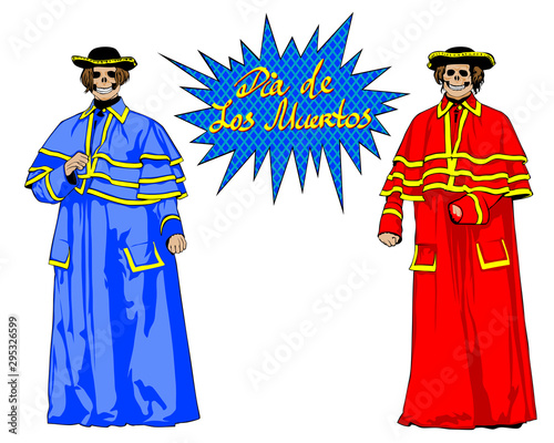 People in carnival costumes for holiday of day of dead on a white background