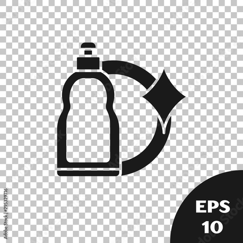 Black Plastic bottle for liquid laundry detergent, bleach, dishwashing liquid or another cleaning agent icon isolated on transparent background. Vector Illustration