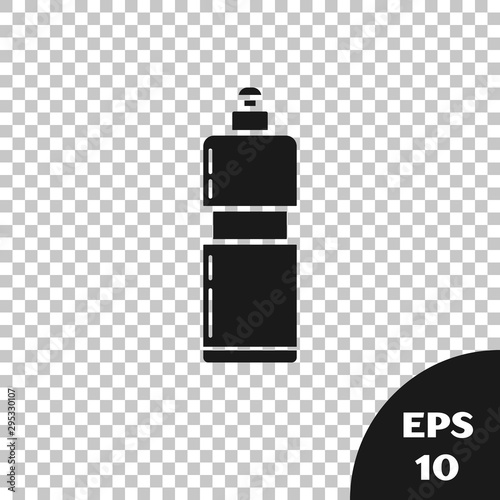 Black Plastic bottle for liquid laundry detergent, bleach, dishwashing liquid or another cleaning agent icon isolated on transparent background. Vector Illustration