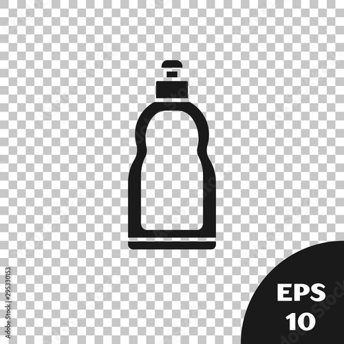 Black Plastic bottle for liquid laundry detergent, bleach, dishwashing liquid or another cleaning agent icon isolated on transparent background. Vector Illustration