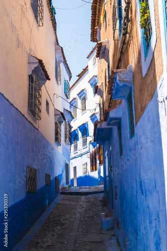 View of the narrow streets of the Chefchaouen city in Morocco, known as the blue city © icephotography