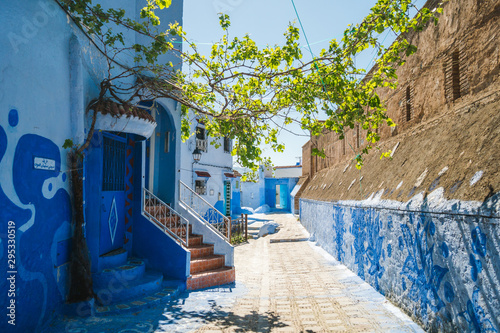 View of the narrow streets of the Chefchaouen city in Morocco, known as the blue city © icephotography