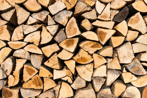 Stacked and dried firewood for the winter season