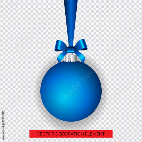 Blue color Christmas and holiday decoration bauble with ribbons