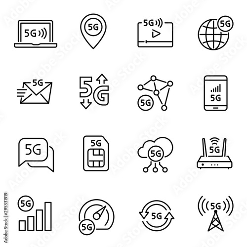 5G Internet connection linear vector icons set