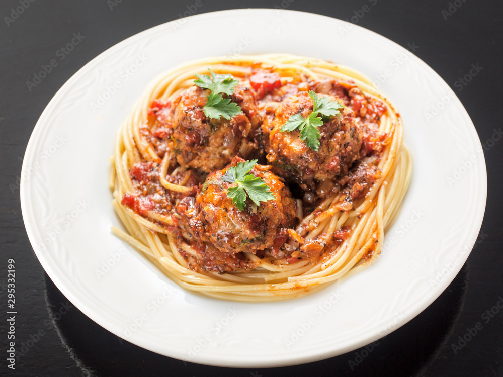 Spaghetti and meatballs food closeup Spaghetti and meatballs food closeup
