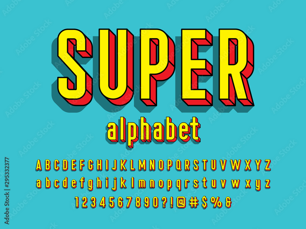 Plakat Superhero comic style vector font with uppercase, lowercase, numbers and symbols