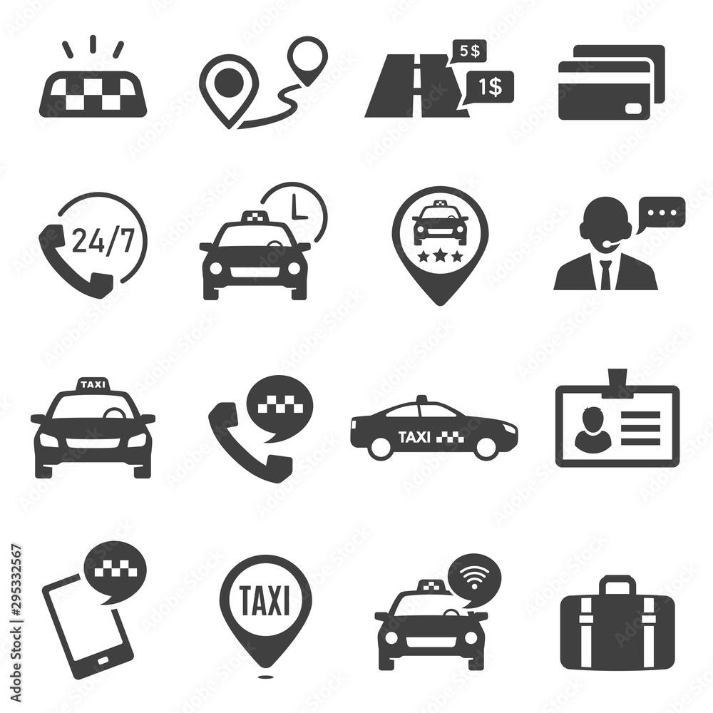 Taxi service black glyph vector icons set Taxi service black glyph vector icons set