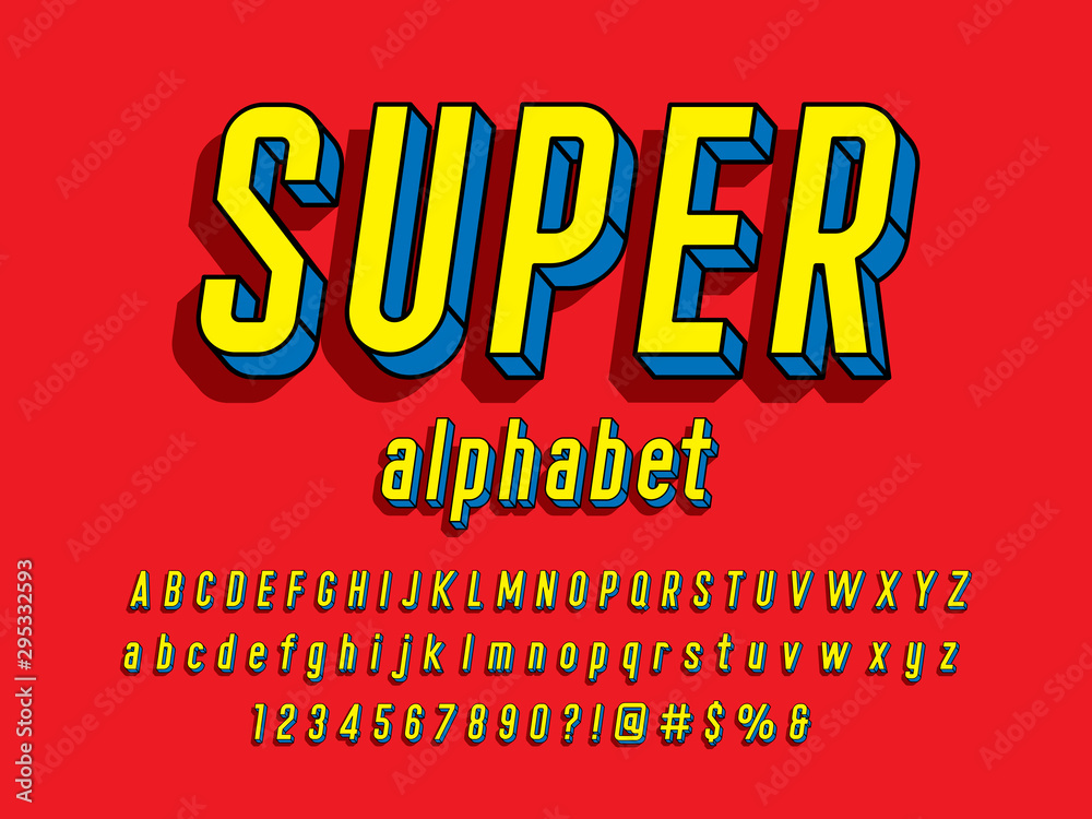 Plakat Superhero comic style vector font with uppercase, lowercase, numbers and symbols