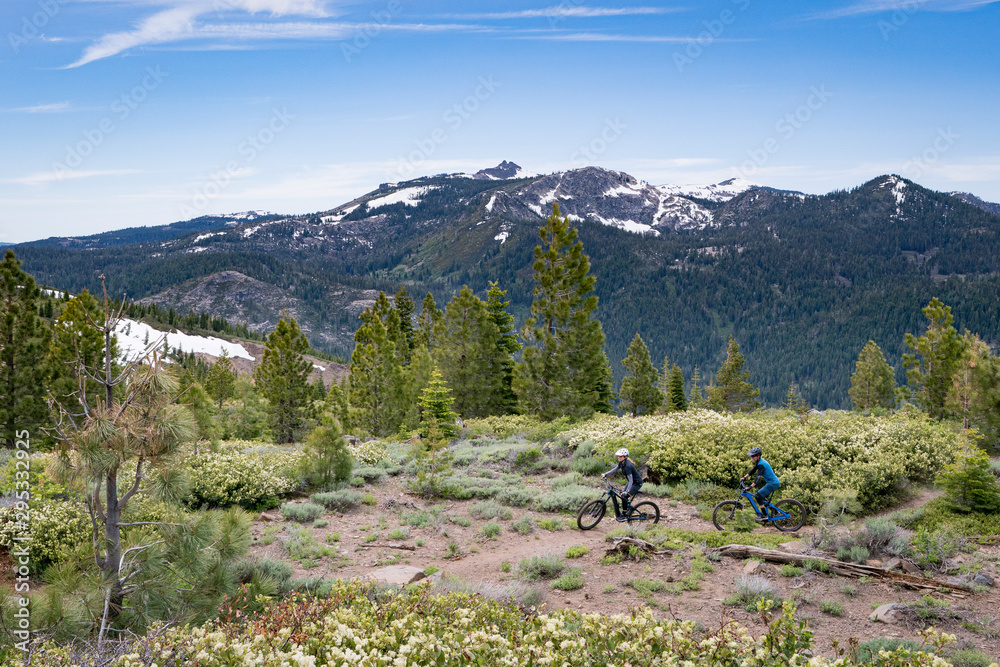 mountain bike couple on ridge