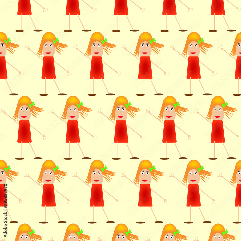 Girl in a red dress and red hair. For children. Vector illustration pattern.