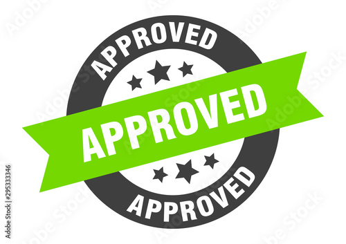 approved sign. approved black-green round ribbon sticker