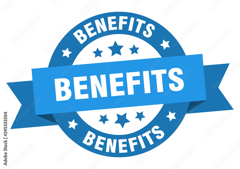 benefits ribbon. benefits round blue sign. benefits