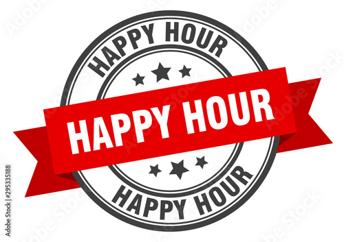 happy hour label. happy hour red band sign. happy hour