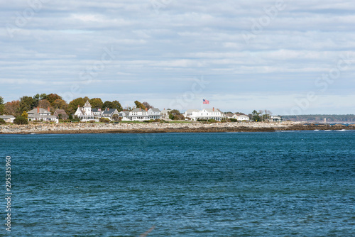 Historic residence buildings at coast at Rye Harbor State Park in Rye, New Hampshire, USA.
