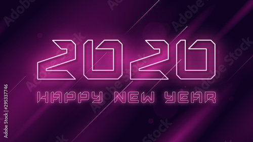 Happy New Year 2020 neon flashing vector design, template, background