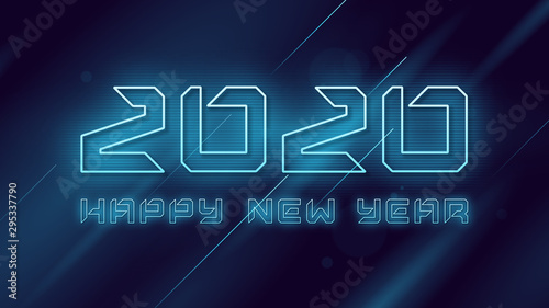 Happy New Year 2020 neon flashing vector design, template, background
